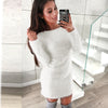 Image of Women Winter Long Sleeve Solid Sweater Fleece Warm Basic Short Mini Dress