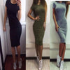 Image of Women Fashion Sexy Solid Short Sleeve  Slim Dress