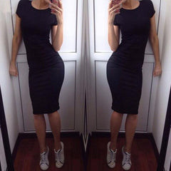 Women Fashion Sexy Solid Short Sleeve  Slim Dress