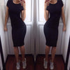 Image of Women Fashion Sexy Solid Short Sleeve  Slim Dress