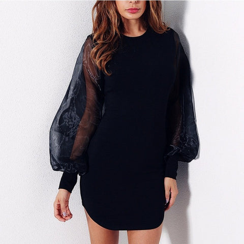 2017 new fashion ladies flounced bag hip gauze bubble sleeve dress S M L