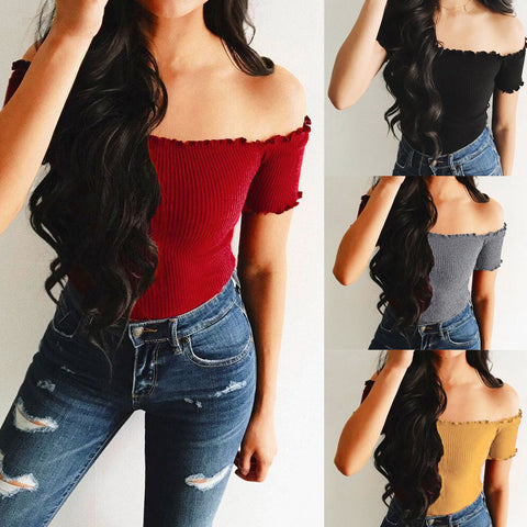 Womens Sexy Solid Strapless Off Shoulder Short Tops Blouse