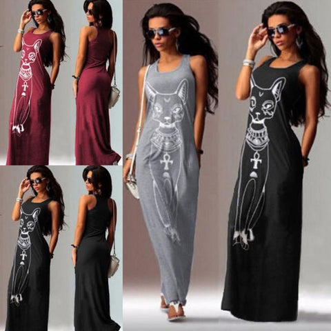 Women Casual Sleeveless Boho Long Cocktail Party Beach Dress