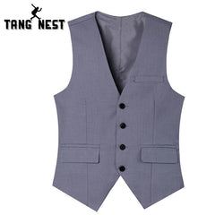 TANGNEST Hot Sale 2018 Spring Autumn Single-breasted Man Vest Slim V-neck Suit Vest Male Black Grey Asian Size MWB181