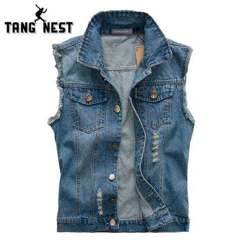 TANGNEST Plus Size 5XL Fashion Men Denim Vest 2018 Hot Sale Casual Cool Jeans Vest Slim Single-breasted Vest Popular Male MWB176