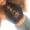 Image of Women Ladies Round Neck Sleeveless Tee Shirt Crop Tops Blouse