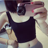 Image of Women Tight Crop Top Skinny O-Neck T-Shirts Sports Dance Short Vest