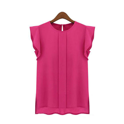 1PC Womens Casual Loose Chiffon Short Tulip Sleeve Blouse Shirt Tops