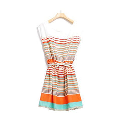 Fashion Women's Colorful Stripes Chiffon Party Mini Dress Clubwear Elastic Waist