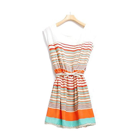 Fashion Women's Colorful Stripes Chiffon Party Mini Dress Clubwear Elastic Waist