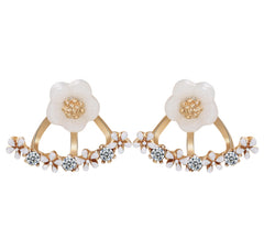 Crystal Studded Flower Ear Jacket Earrings