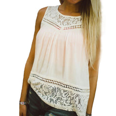 Casual Women Summer Lace Splice Vest Top Sleeveless Blouse Tank Tops