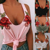 Image of Women Fashion Sexy V-Neck Appliques Rose Sleeveless Tanks & Camis Tops Blouse