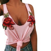 Image of Women Fashion Sexy V-Neck Appliques Rose Sleeveless Tanks & Camis Tops Blouse