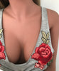 Image of Women Fashion Sexy V-Neck Appliques Rose Sleeveless Tanks & Camis Tops Blouse